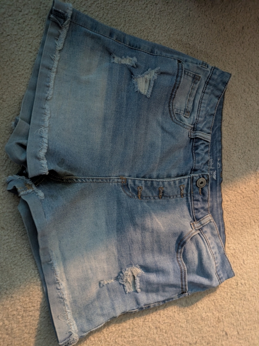Distressed Light Wash‎ Cuffed Denim Shorts - Button Fly